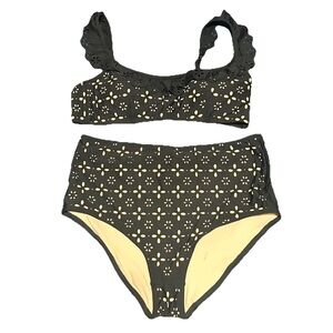 J Crew Women’s M Bikini High Waisted Laser Cut Floral Eyelet Ruffle Bust Classic